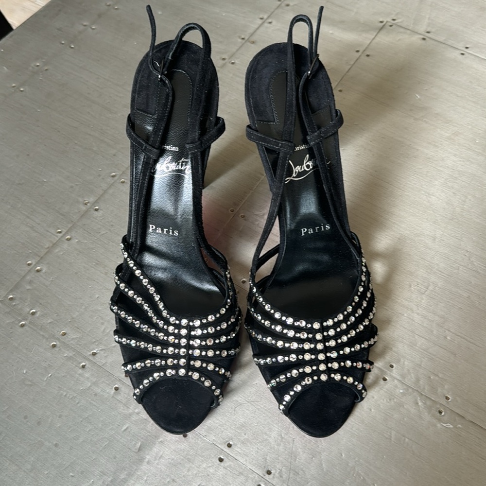 Christian Louboutin vegastrassima black suede rhinestone pump 100mm sz 41 - Picture 4 of 12